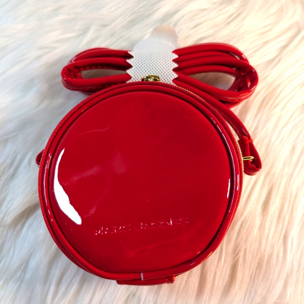 NEW MARC JACOB MINI 4 INCH RED PATENT LEATHER CROSSBODY ROUND  CANTEEN PURSE